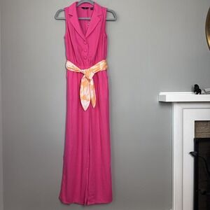 Dopamine Dressing Jumpsuit Women XXS Pink Wide Leg Belt Linen‎ Blend Resort